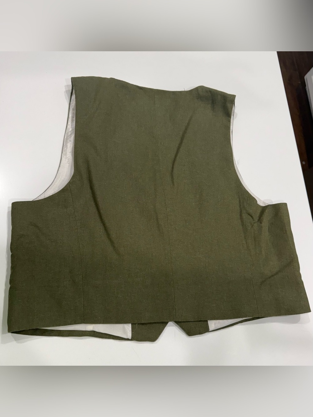 ZARA Women's Tailored Linen Blend Khaki Vest Top Olive Size Medium - Picture 4 of 6